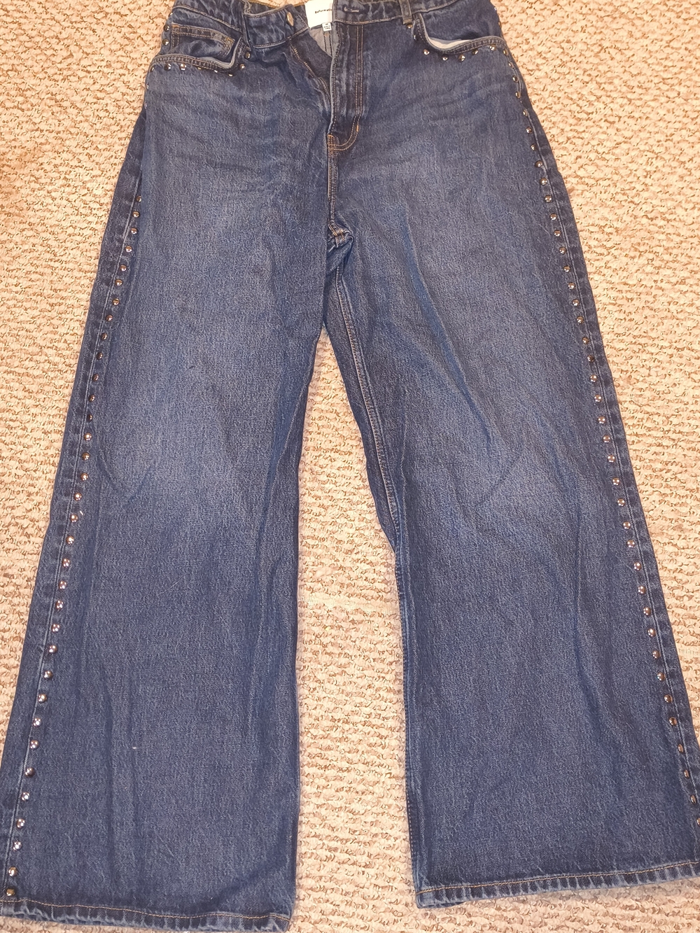 Reformation Viral Studded Wide Leg Dark Wash Jeans
